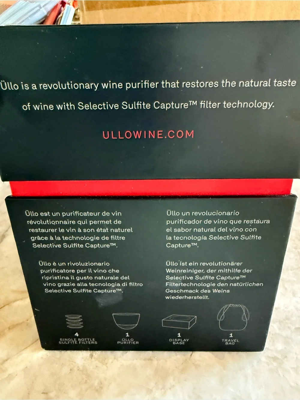 Gift for wine drinkers!  Üllo Wine Purifier - Black with Red Accents